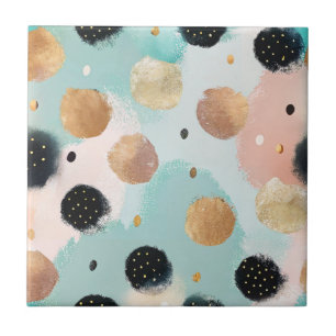 Modern Abstract Brushstroke & Polka Dot Pattern Ceramic Tile