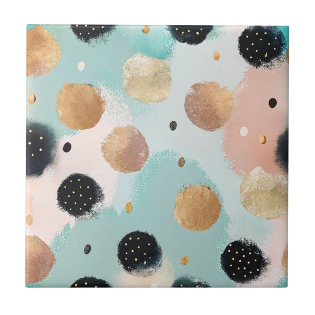 Modern Abstract Brushstroke & Polka Dot Pattern Ceramic Tile (Front)