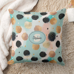 Modern Abstract Brushstroke & Polka Dot Pattern Cushion