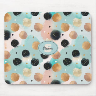 Modern Abstract Brushstroke & Polka Dot Pattern Mouse Pad