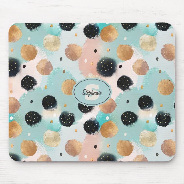 Modern Abstract Brushstroke & Polka Dot Pattern Mouse Pad (Front)