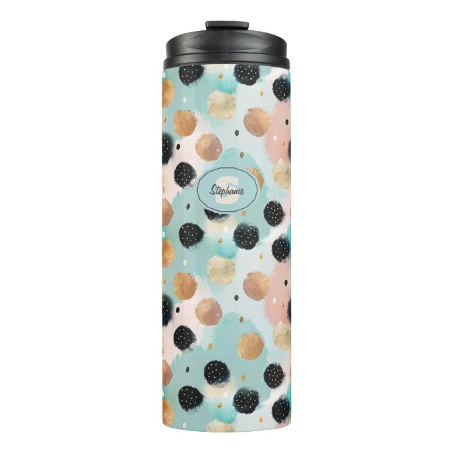 Modern Abstract Brushstroke & Polka Dot Pattern Thermal Tumbler (Front)