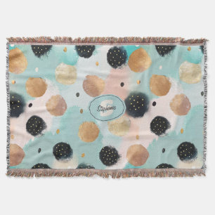 Modern Abstract Brushstroke & Polka Dot Pattern Throw Blanket