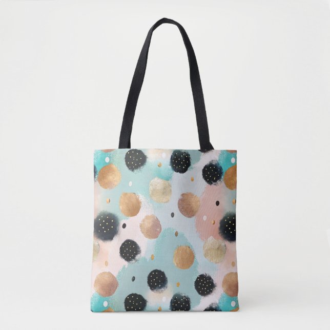 Modern Abstract Brushstroke & Polka Dot Pattern Tote Bag (Front)