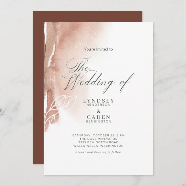 Modern Abstract Burnt Orange Forest Green Wedding Invitation (Front/Back)
