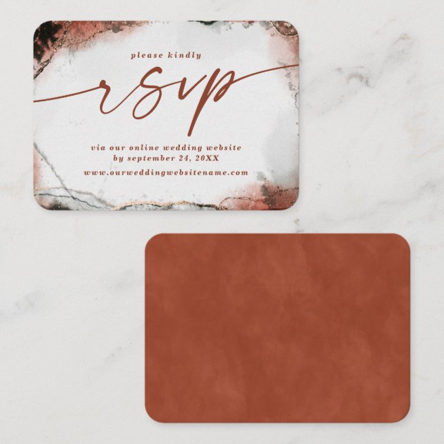 Modern Abstract Burnt Orange Wedding Website RSVP Enclosure Card (Front/Back)