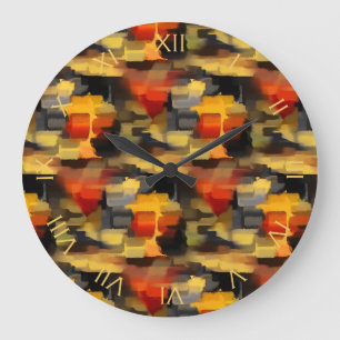 Modern Abstract Calico Paint Squares Large Clock
