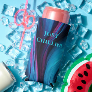 Modern Abstract Can Cooler- Just Chillin-Blue Seltzer Can Cooler