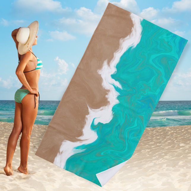 Modern Abstract Caribbean Turquoise Sea Shore Beach Towel (Creator Uploaded)