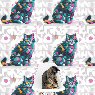 Modern Abstract Cat, Geometric Shapes Peel & Stick Wallpaper