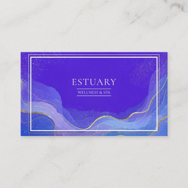 Modern Abstract Celestial Waves & Gold Glitter Business Card (Front)
