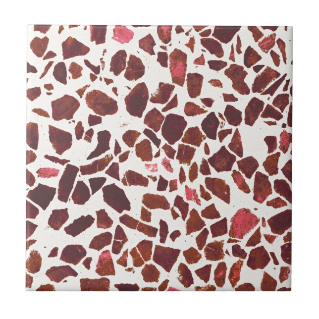 Modern Abstract Cherry Red Marble Stone Terrazzo Ceramic Tile (Front)