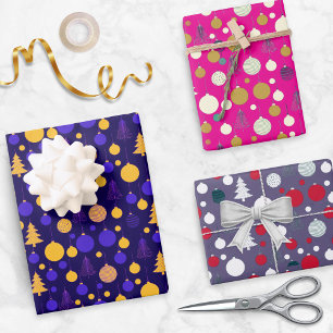 Modern Abstract Christmas Holiday Set of 3 Wrapping Paper Sheet