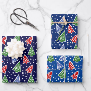 Modern abstract Christmas trees blue holiday Wrapping Paper Sheet