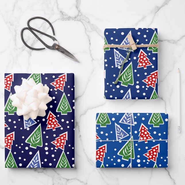 Modern abstract Christmas trees blue holiday Wrapping Paper Sheet (Front)