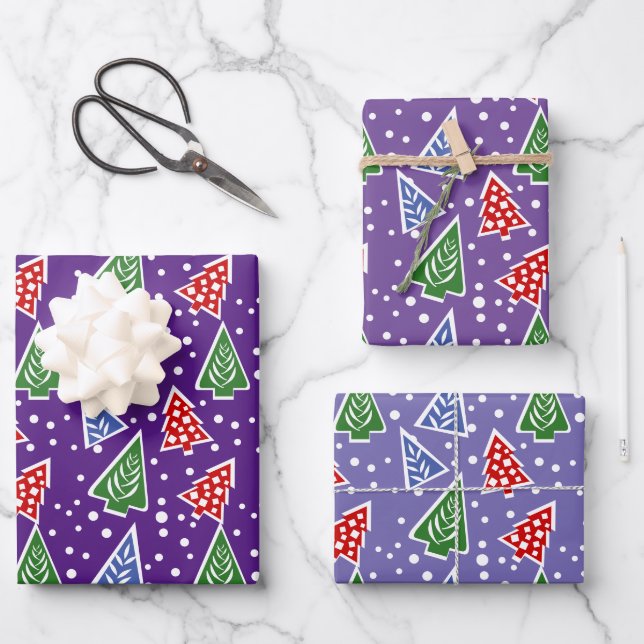 Modern abstract Christmas trees purple holiday Wrapping Paper Sheet (Front)