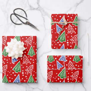 Modern abstract Christmas trees red holiday Wrapping Paper Sheet