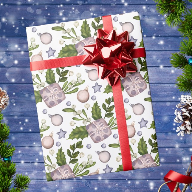 Modern Abstract Christmas Winter Botanical Wrapping Paper (Creator Uploaded)
