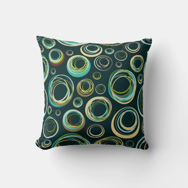 Modern Abstract Circle In Black Green And Blue Cushion (Front)