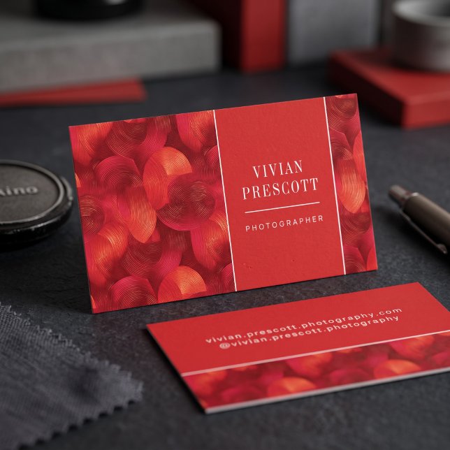 Modern Abstract Circle Pattern Design Business Card (Simulated business cards on table)