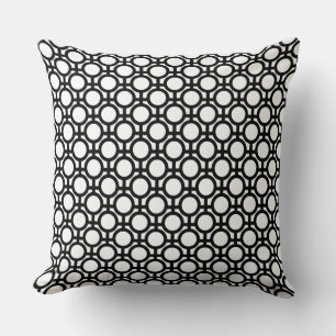 Modern Abstract Circles and Lines on Black & White Cushion