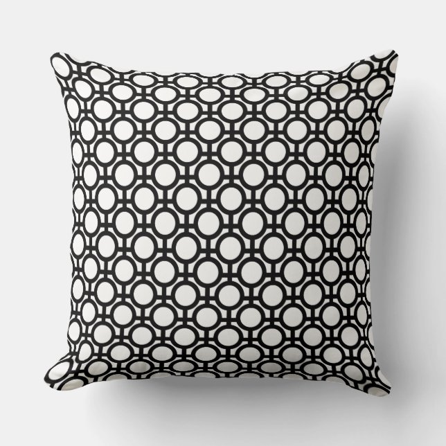 Modern Abstract Circles and Lines on Black & White Cushion (Front)