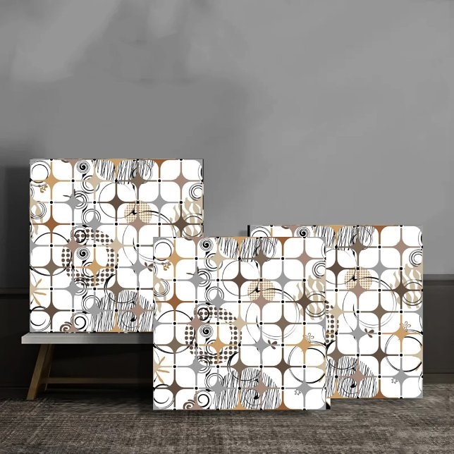 Modern Abstract Circles and Stars in Gold and Bron Ceramic Tile (Creator Uploaded)