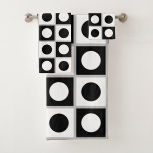Modern Abstract Circles & Squares in Black & White Bath Towel Set