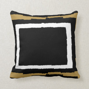 Modern Abstract Colour Block, Black & White w Gold Cushion