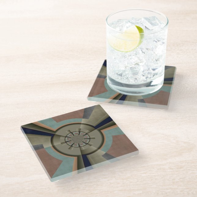 Modern Abstract Colour Harmony Fractal Art Graphic Glass Coaster (Angled)