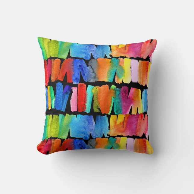 Modern abstract colour riot crazy colours cushion (Front)
