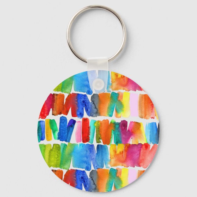 Modern abstract colour riot crazy colours key ring (Front)