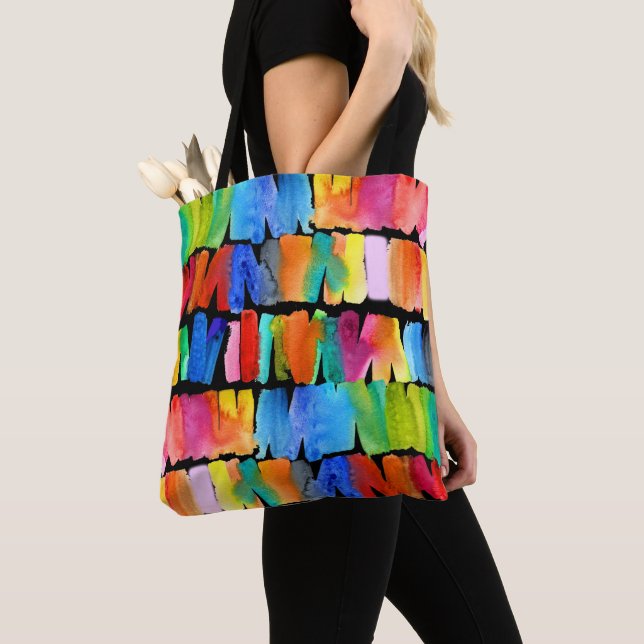 Modern abstract colour riot crazy colours tote bag (Close Up)