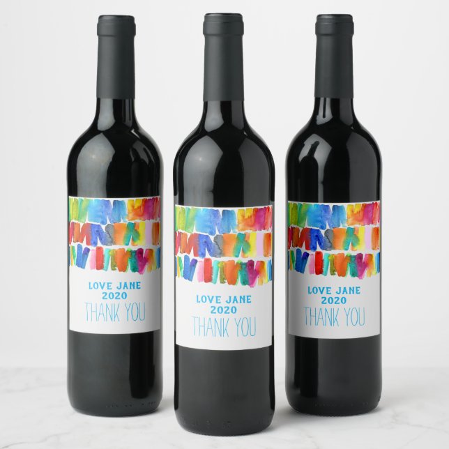 Modern abstract colour riot crazy colours wine label (Bottles)
