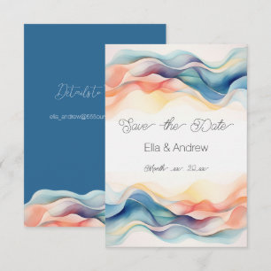 Modern Abstract Colour Wave Blue Wedding Save The Date
