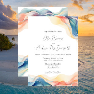 Modern Abstract Colour Wave Wedding  Invitation