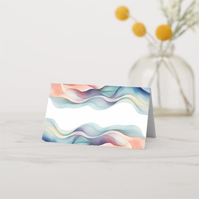 Modern Abstract Colour Wave Wedding Place Card (Front)