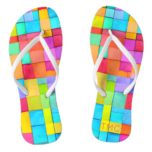 Modern Abstract Colourful Art Initials Bright Fun Thongs