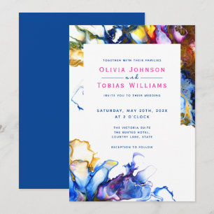 Modern abstract colourful blue inky marble invitation