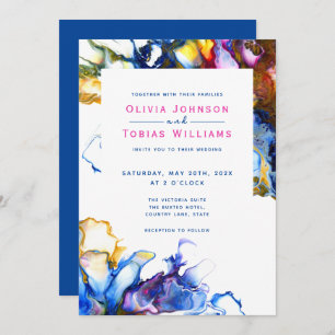 Modern abstract colourful blue inky marble invitation
