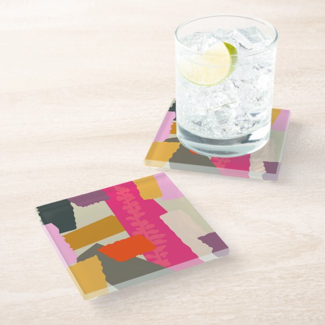 Modern Abstract Colourful  Colour Blocks  Glass Coaster (Angled)