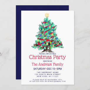 Modern Abstract Colourful Decorated Tree Christmas Invitation
