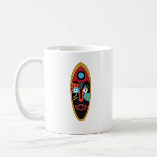 Modern abstract colourful face tattoo art coffee mug (Left)