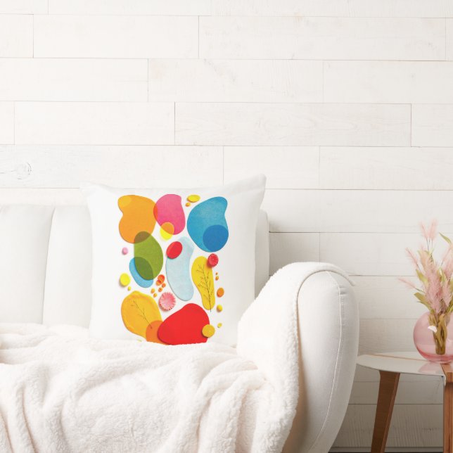 Modern Abstract Colourful Organic Shapes Pop Art Cushion (Couch)