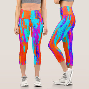 Modern Abstract Colourful Paint Pattern Capri Leggings