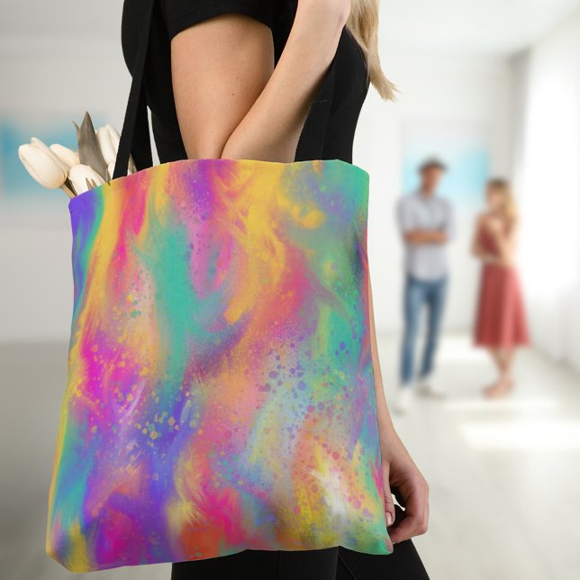 Modern abstract colourful paint splatter painting tote bag (Abstract colorful paint tote bags modern splatter and swash painting)