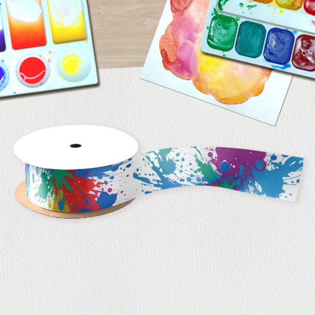Modern Abstract Colourful Paint Splatters Pattern Satin Ribbon (Creator Uploaded)