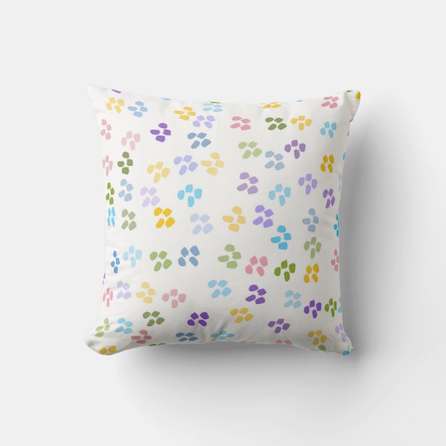modern abstract colourful painted pattern on white cushion (Front)