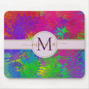 Modern Abstract Colourful Tie Dye Monogrammed Mouse Pad