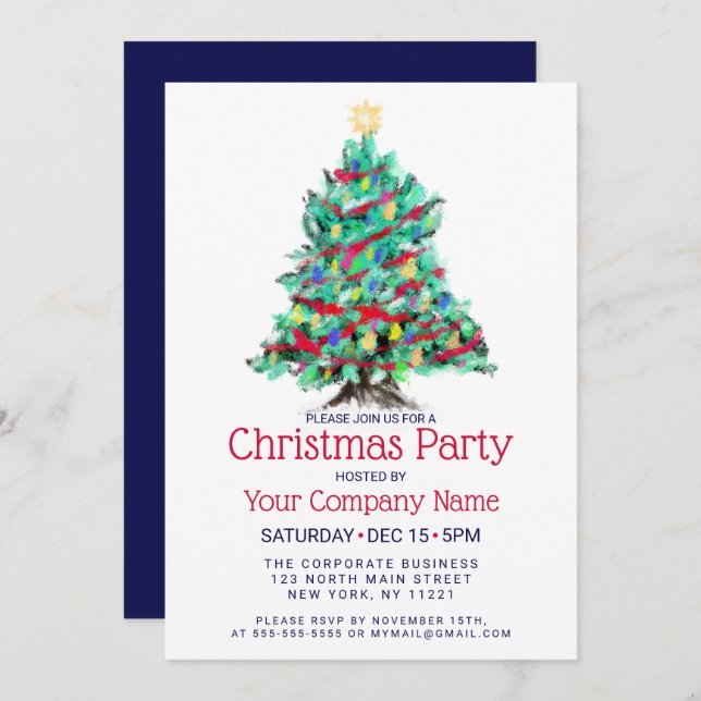 Modern Abstract Colourful Tree Corporate Christmas Invitation (Front/Back)